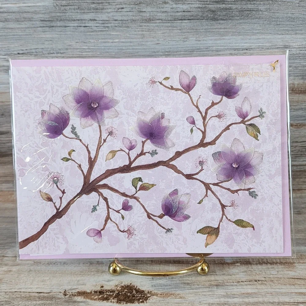 Papyrus Sympathy Card Purple Magnolia Floral Glitter Gems Heartfelt Sympathy